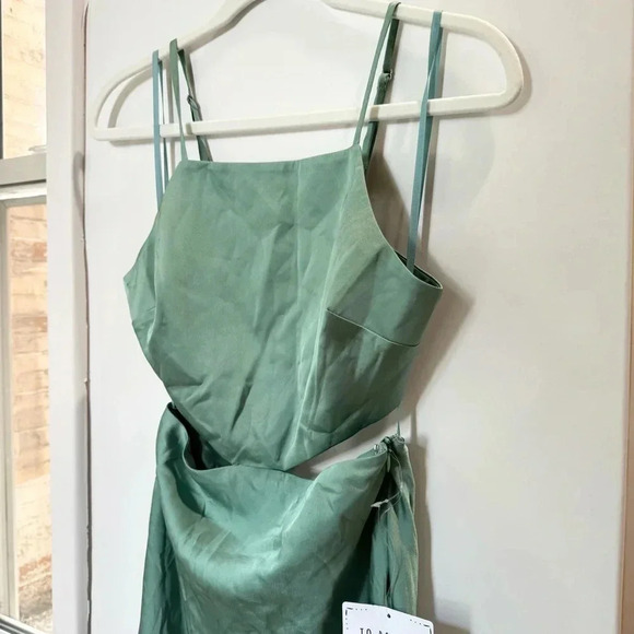 NWT Free People Fame And Partners Liv Satin Maxi Dress Cutout Blue Green - Picture 8 of 16